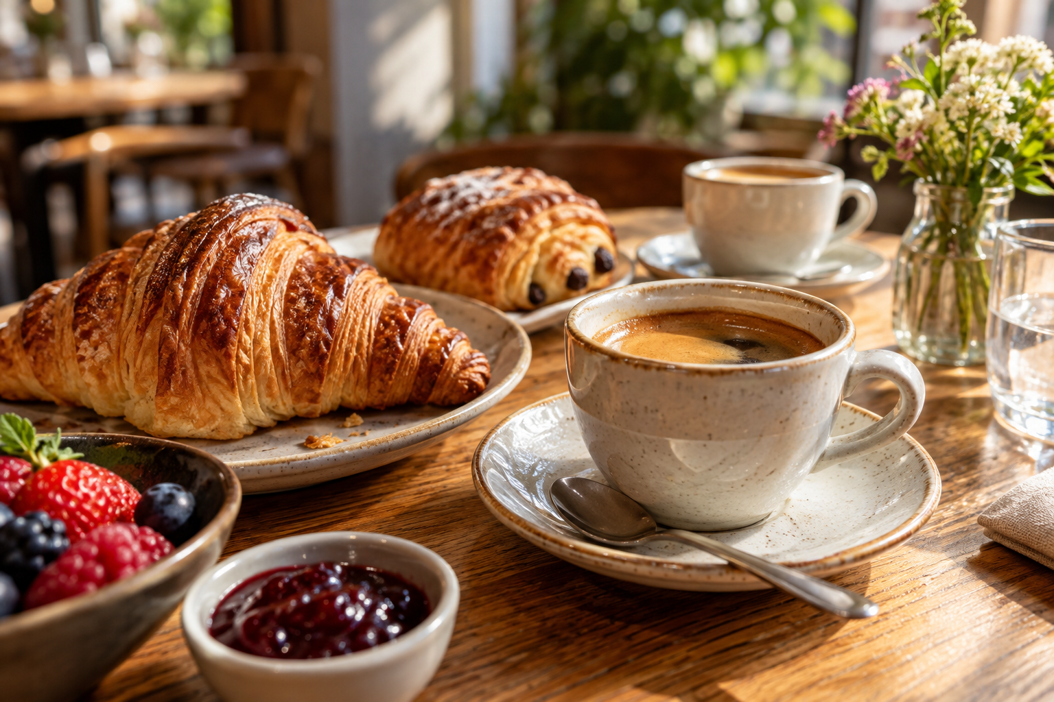 Kaffee und Croissants als Inspiration für einen gemeinsamen Brunch